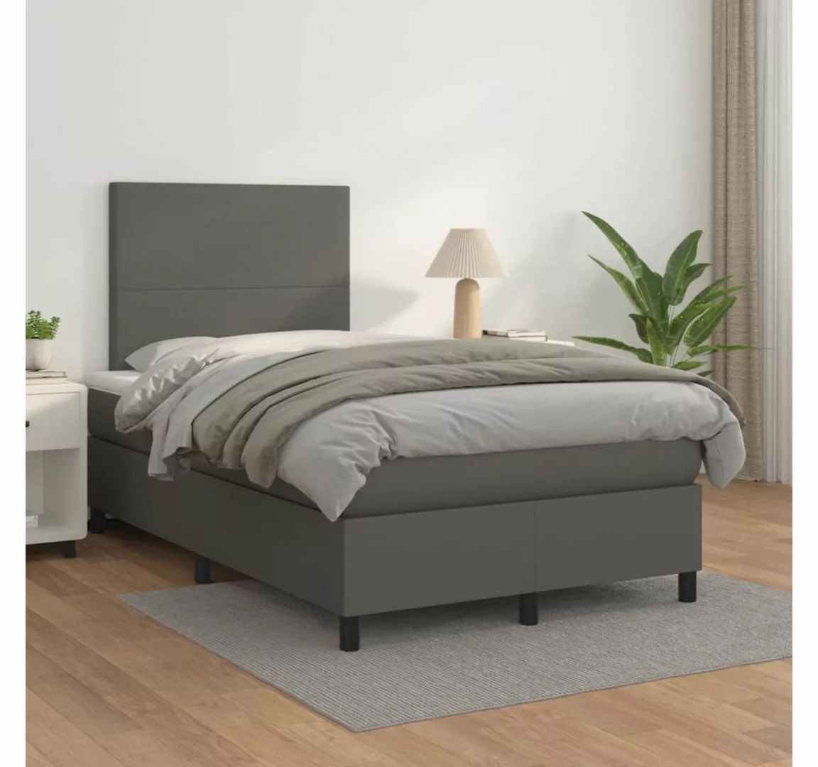 vidaXL Boxspringbett, Boxspringbett mit Matratze Grau 120x200 cm Kunstleder günstig online kaufen