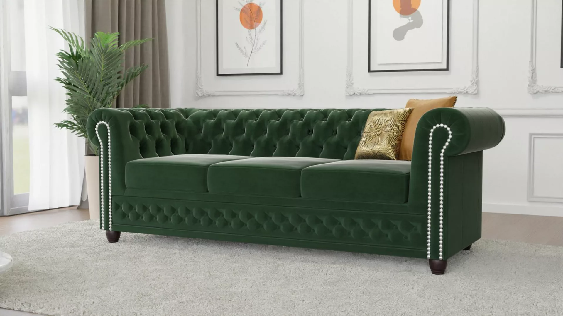 S-Style Möbel Chesterfield-Sofa Chesterfield Lena 3 sitzer Sofa aus Samt-St günstig online kaufen