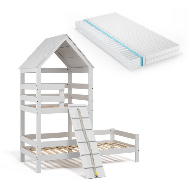 VitaliSpa® Bett Kinderbett Spielturmbett 90x200cm Teddy Weiß Matratze günstig online kaufen