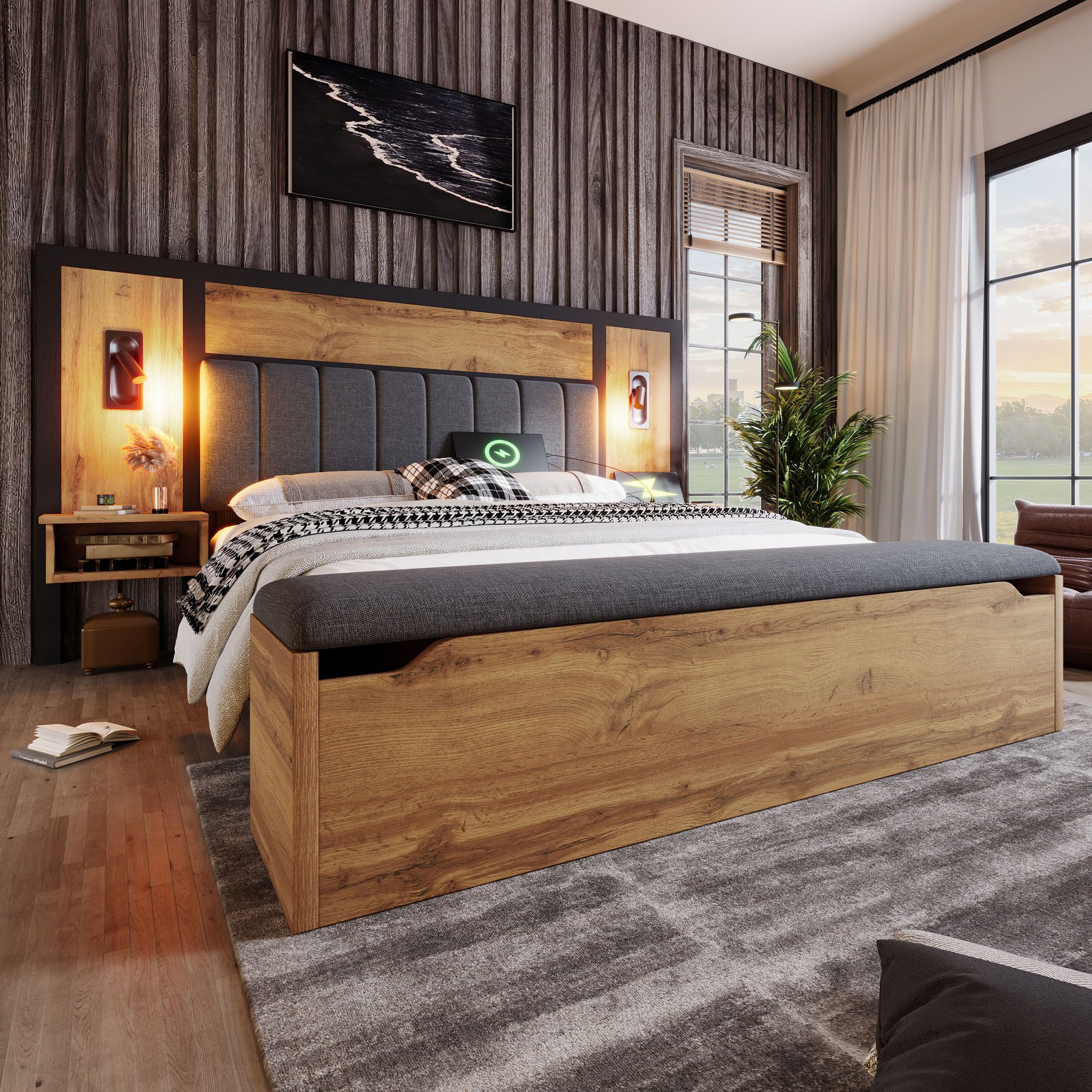 MODFU Massivholzbett Funktions Schlafzimmerbett Polsterbett (Struraumbett, günstig online kaufen