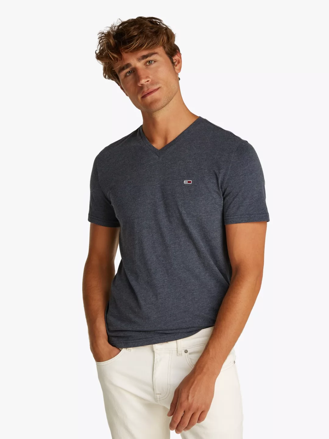 Tommy Jeans T-Shirt "TJM XSLIM JASPE VNECK TEE EXT", in Melange-Optik günstig online kaufen