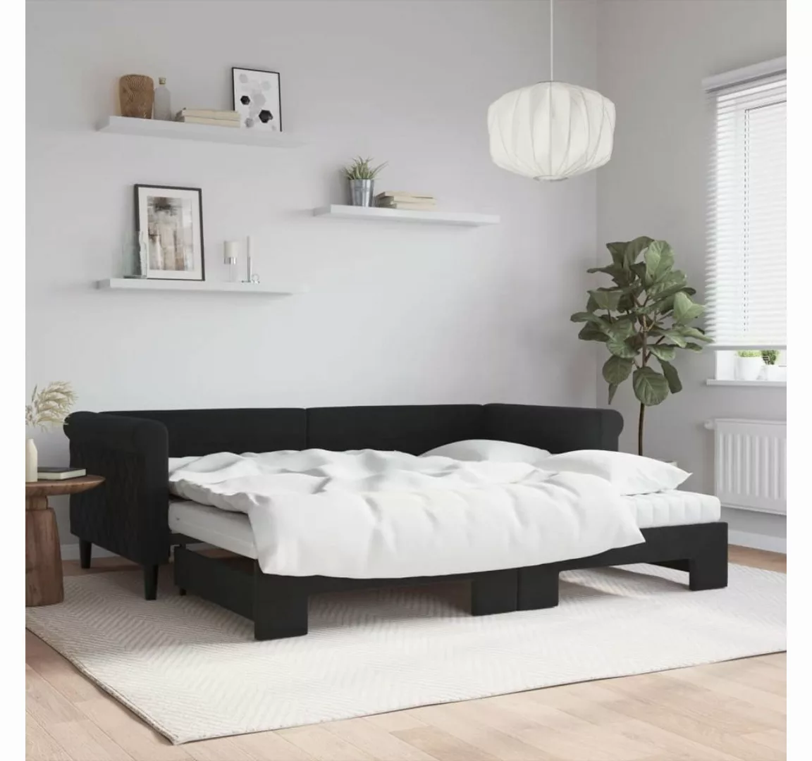 vidaXL Gästebett Tagesbett Ausziehbar mit Matratzen Schwarz 90x200 cm Samt günstig online kaufen