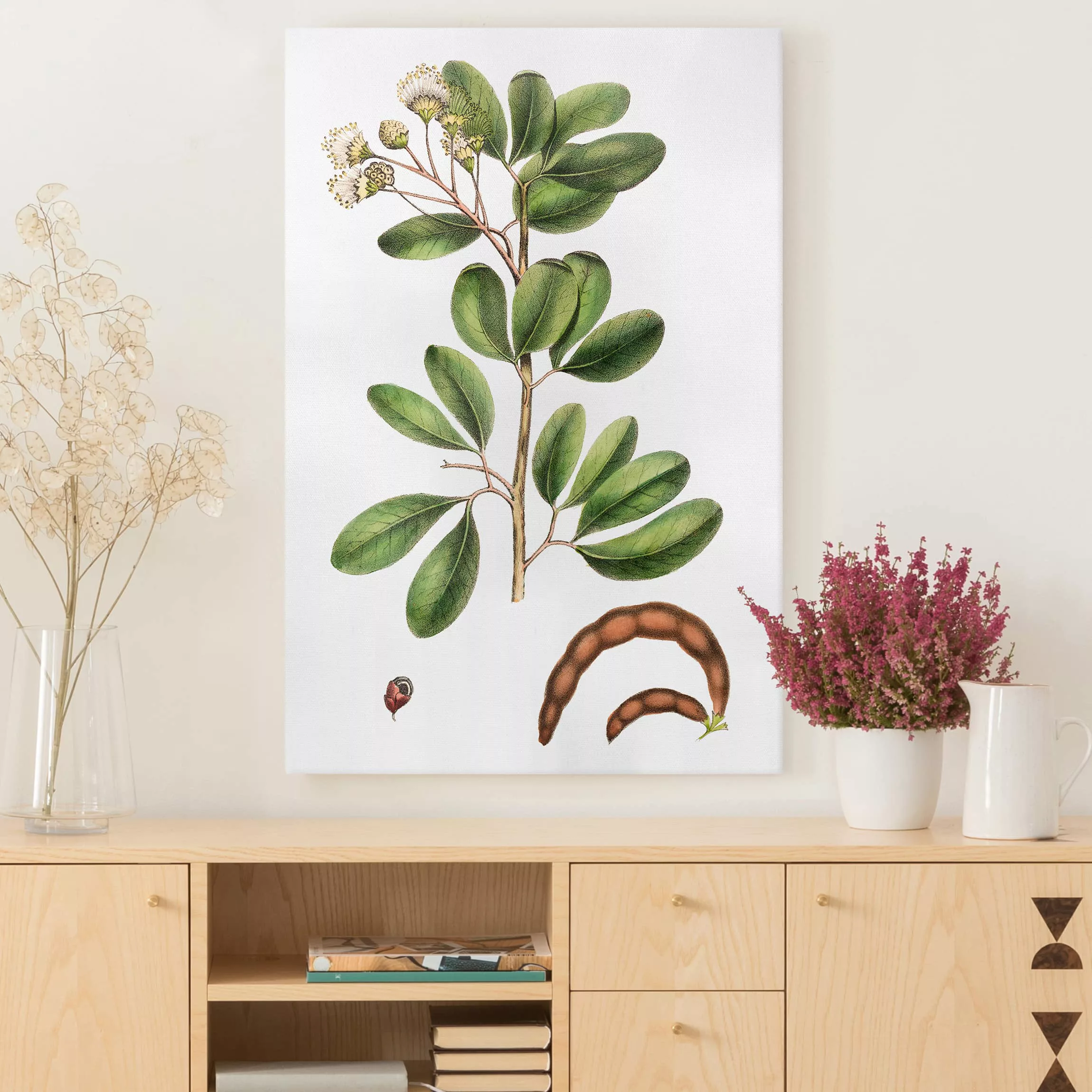 Leinwandbild Botanik - Hochformat Laubwerk mit Blüten III günstig online kaufen