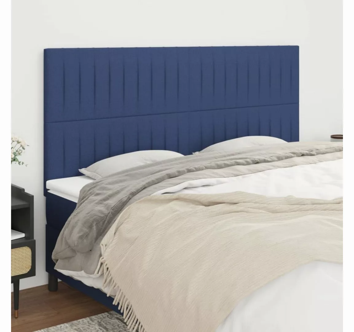 vidaXL Bett, Kopfteile 4 Stk. Blau 100x5x78/88 cm Stoff günstig online kaufen