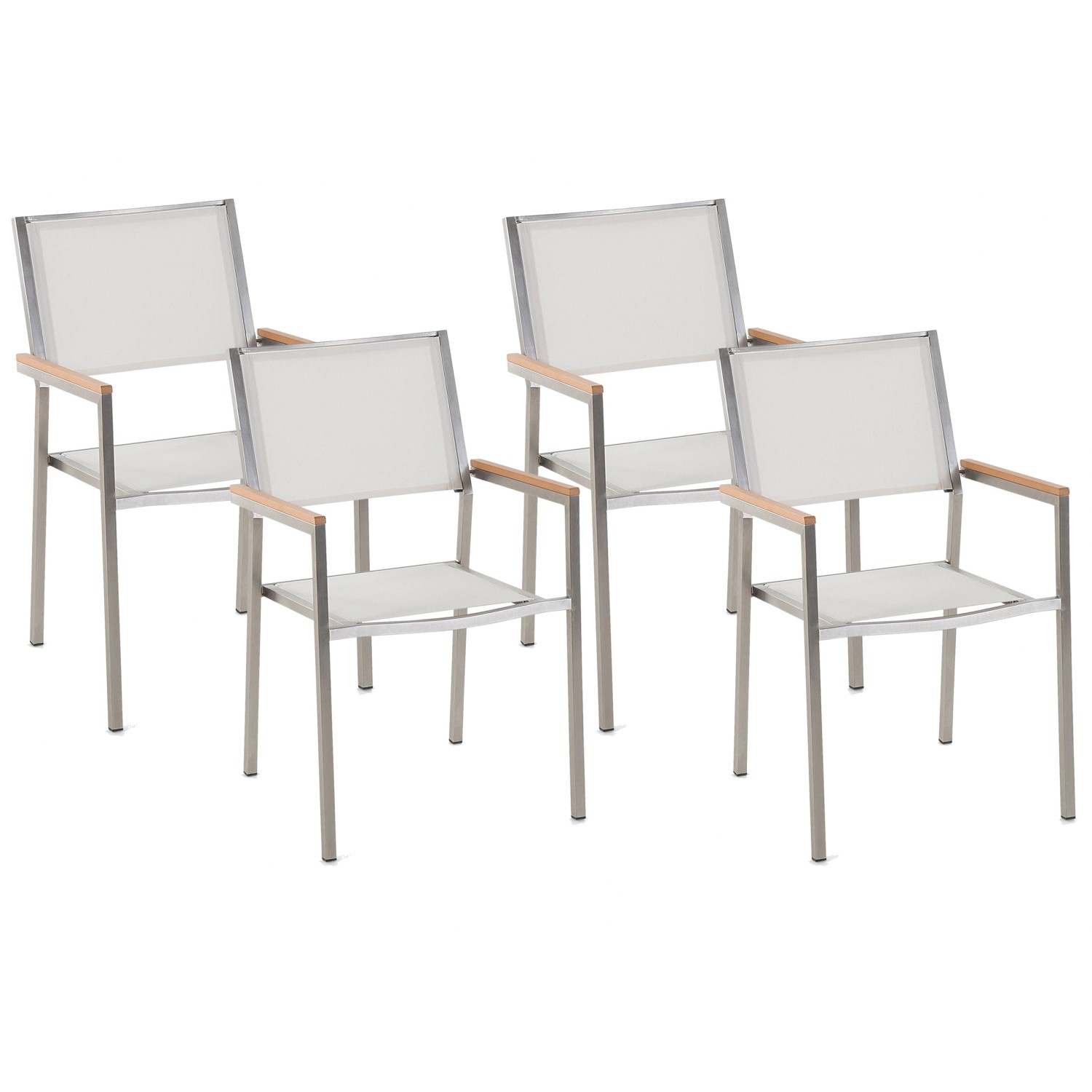 Beliani Gartenstuhl Weiss Silber Heller Holzfarbton 58x55x87 günstig online kaufen