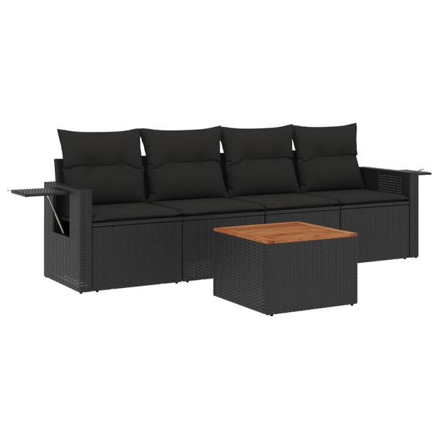 vidaXL Sofaelement 5-tlg. Garten-Sofagarnitur mit Kissen Schwarz Poly Ratta günstig online kaufen