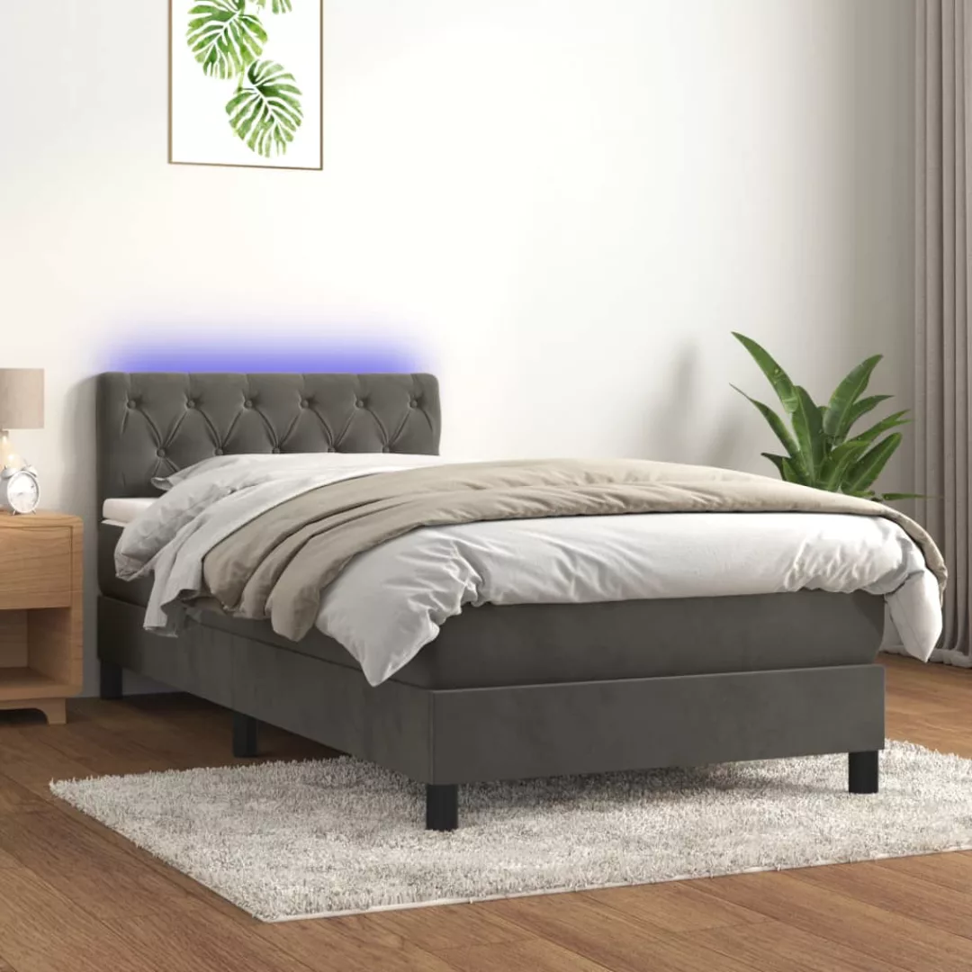 vidaXL Bett Boxspringbett mit Matratze & LED Dunkelgrau 80x200 cm Samt günstig online kaufen
