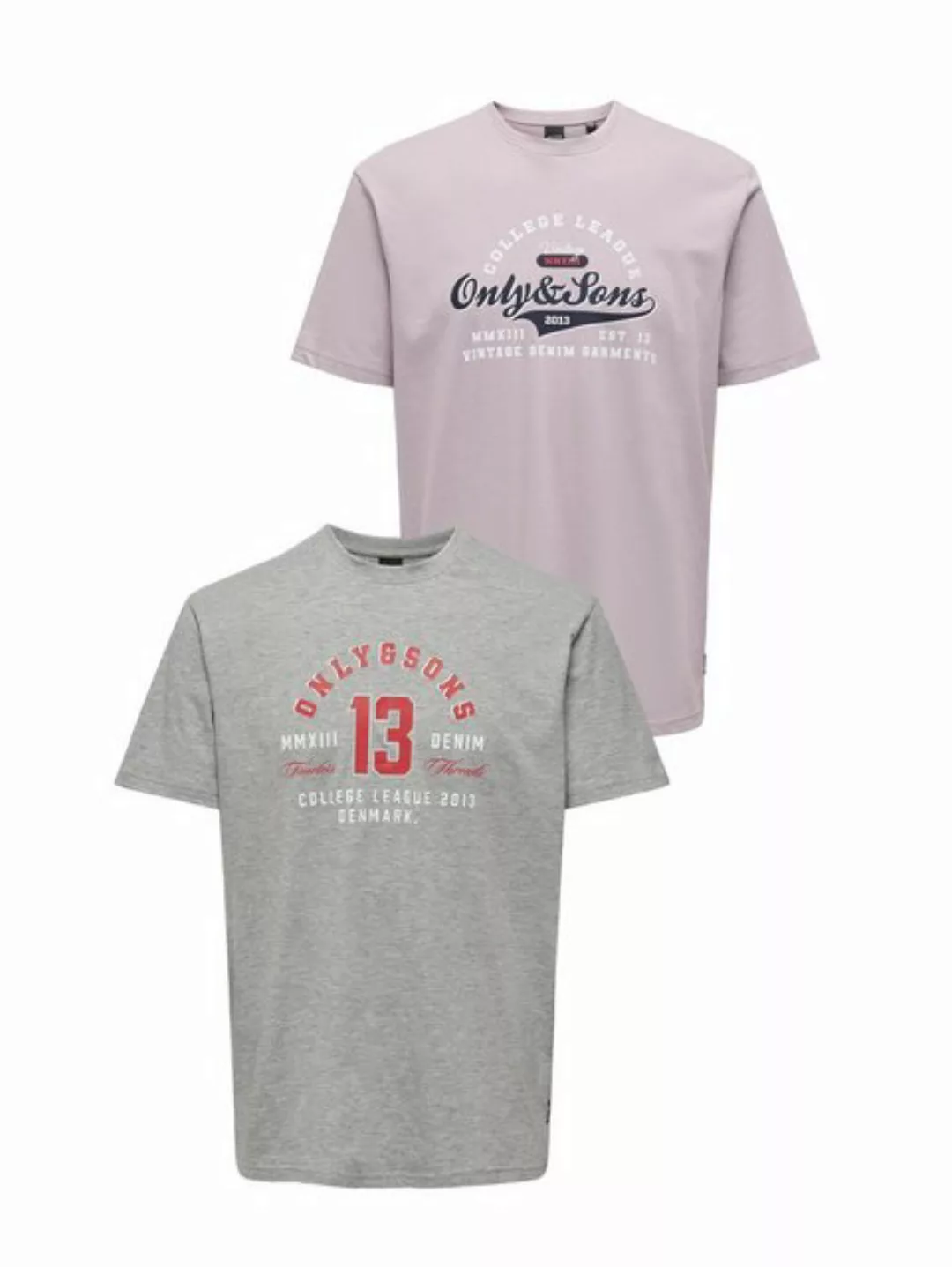 ONLY & SONS T-Shirt 2er-Set Print T-Shirt Rundhals Vintage Design Shirt ONS günstig online kaufen