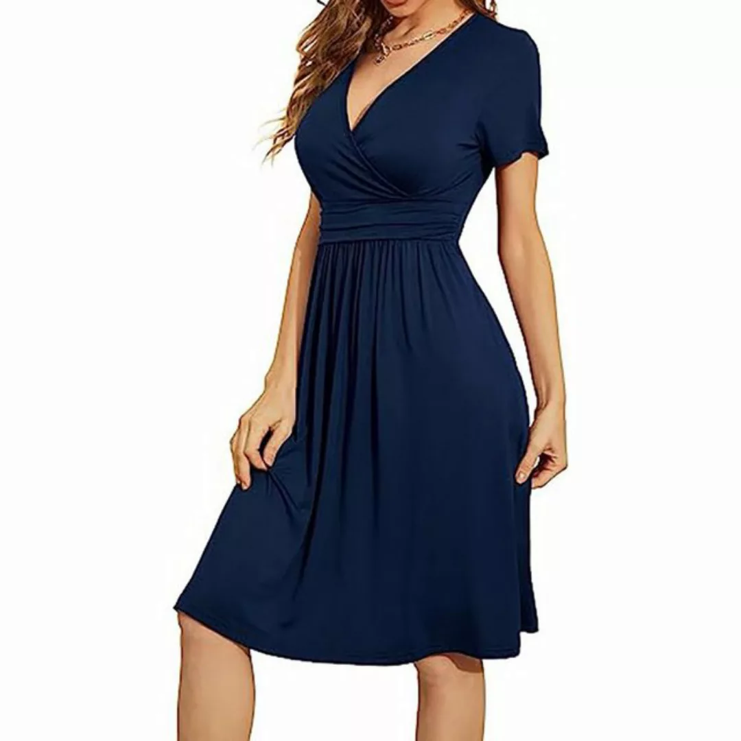 ZWY Bodykleid Damen Kurzarm Kleid V-Ausschnitt Floral Party Kleid mit Tasch günstig online kaufen
