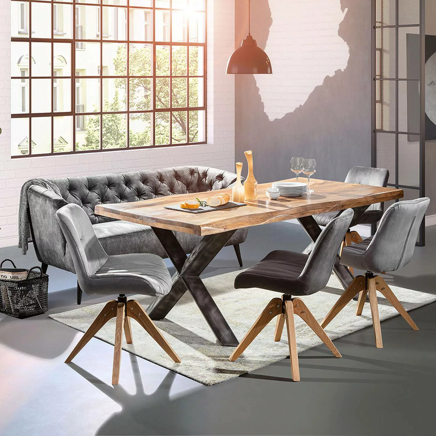 Sitzgruppe Esszimmer mit Couch TARRAS-123 inkl. 4 Stühle und 240 cm Esstisc günstig online kaufen