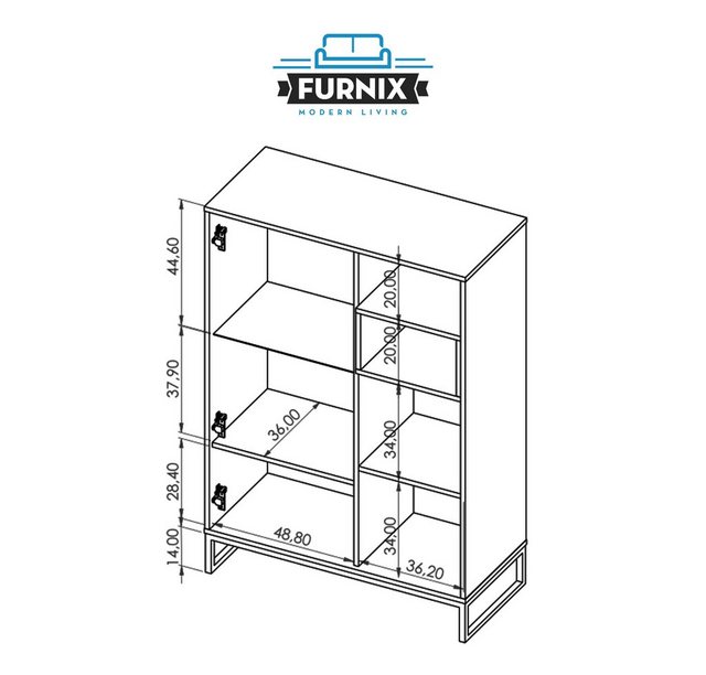 Furnix Vitrine RELIO WIT90 Highboard mit Metallgestell Weiß o. Artisan B90 günstig online kaufen