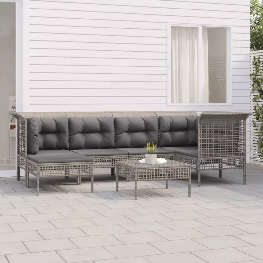 Vidaxl 7-tlg. Garten-lounge-set Mit Kissen Grau Poly Rattan günstig online kaufen