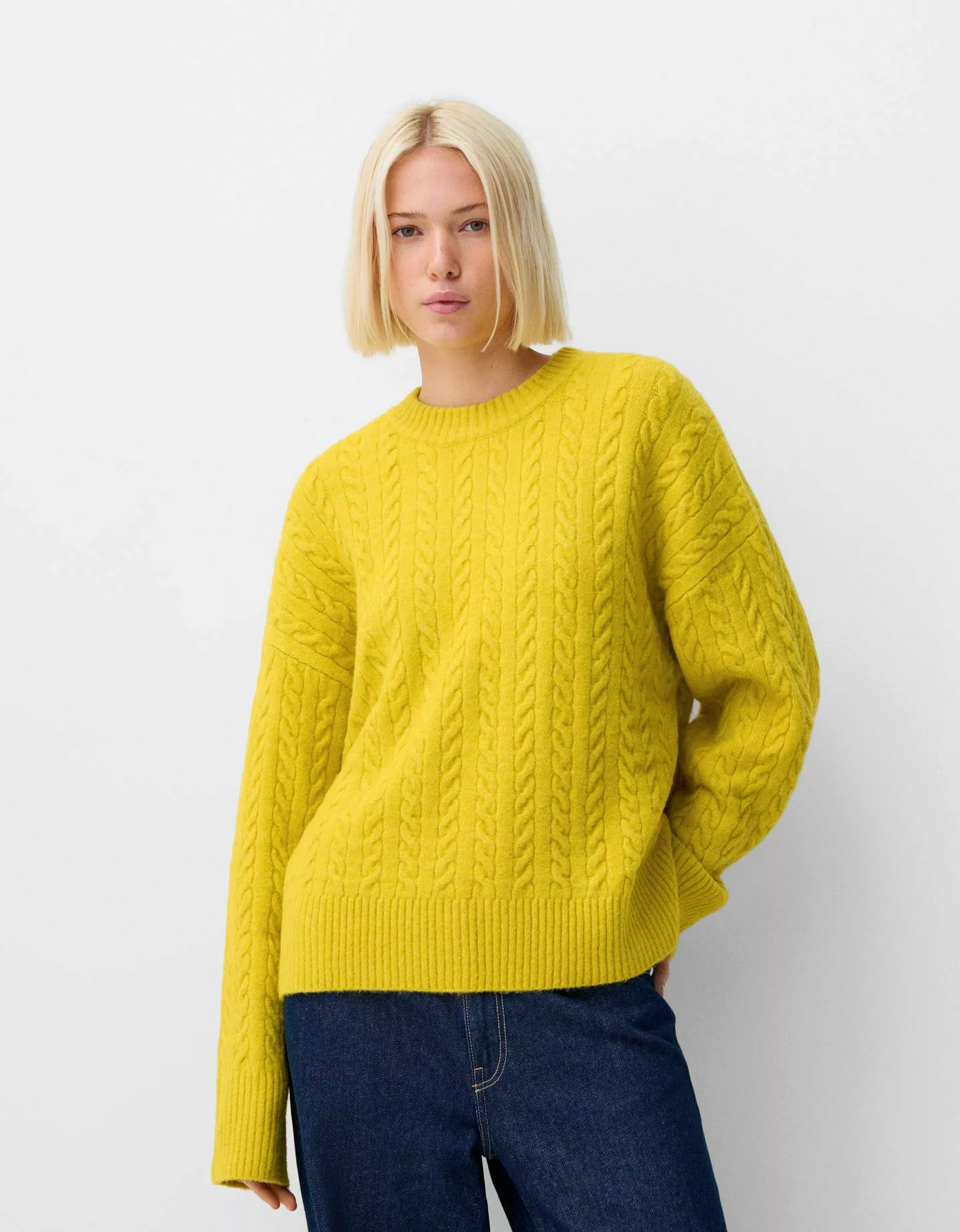 Bershka Oversize-Pullover Mit Flechtmuster Damen S Limone günstig online kaufen