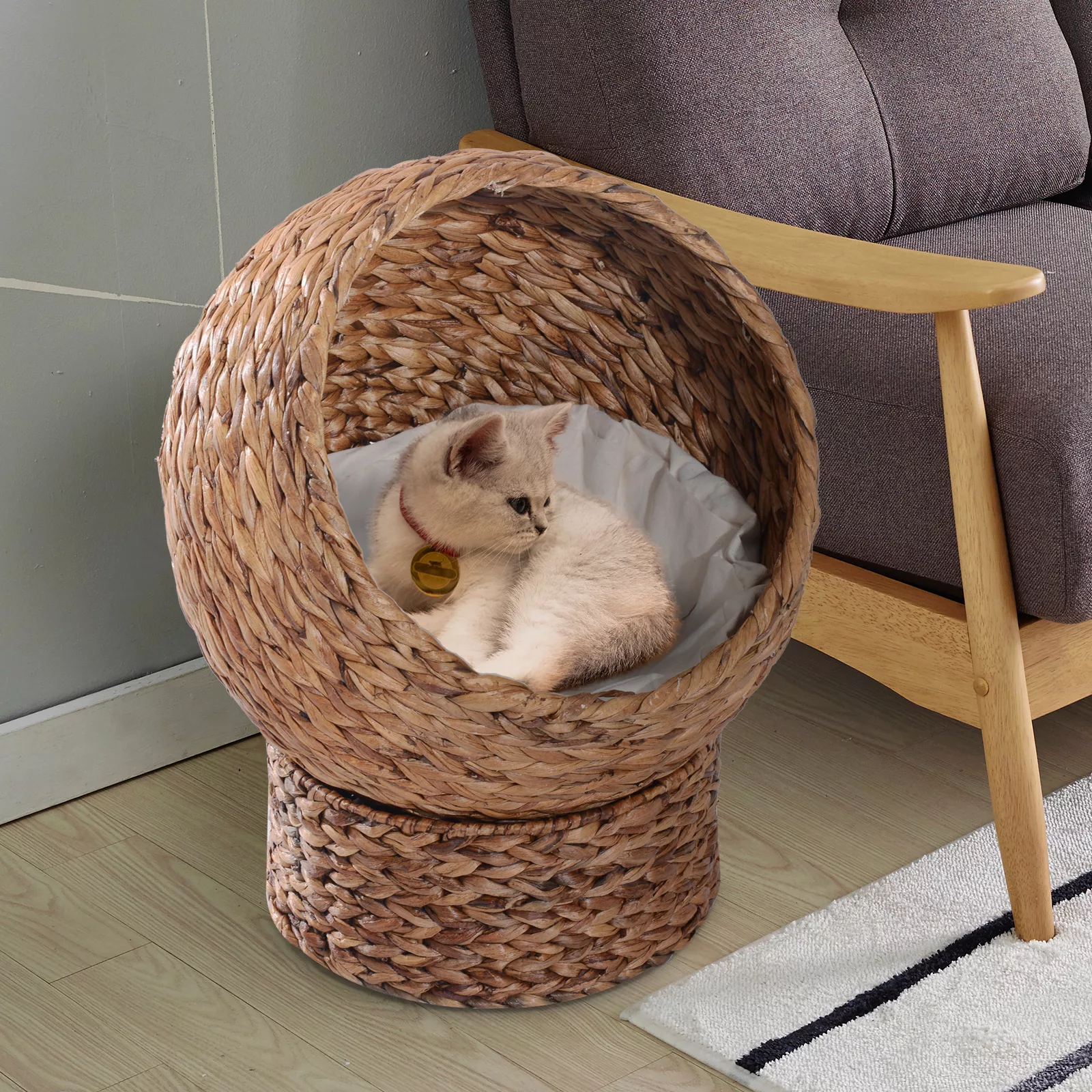 PawHut Rattan Katzenkorb Katzenbett mit Kissen 42x33x52cm aus Wasserhyazint günstig online kaufen