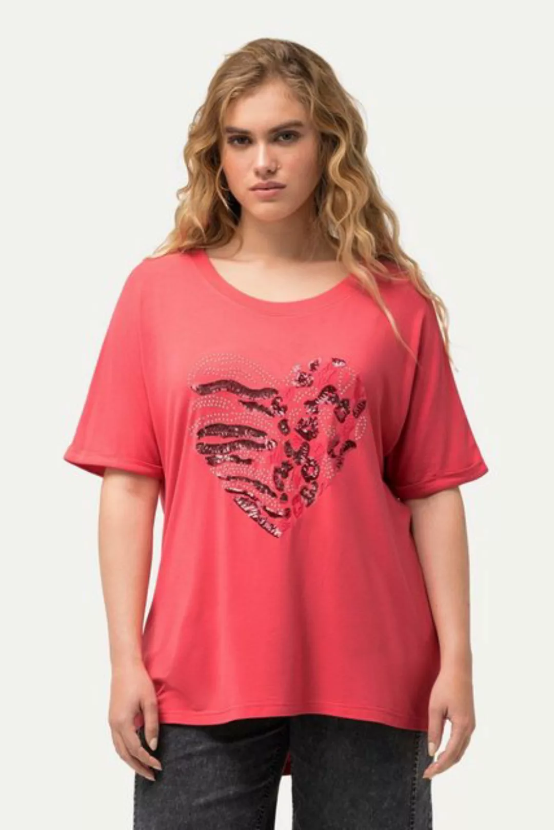 Ulla Popken T-Shirt T-Shirt Herz Oversized Rundhals Halbarm günstig online kaufen