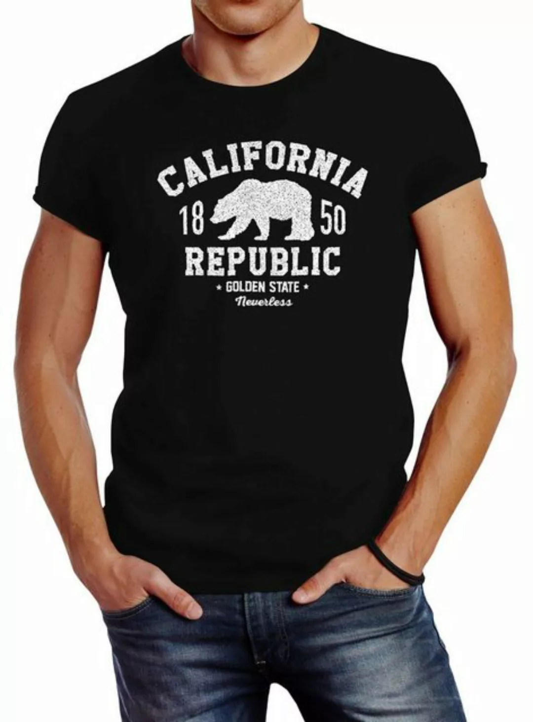 Neverless Print-Shirt Herren T-Shirt California Republic Kalifornien Golden günstig online kaufen