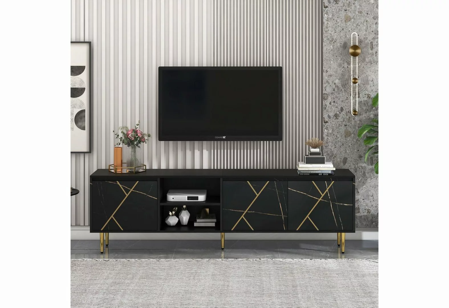 BlingBin TV-Schrank Lowboard (1-St) mit 3 Türen, modernem Schwarz-Gold-Desi günstig online kaufen