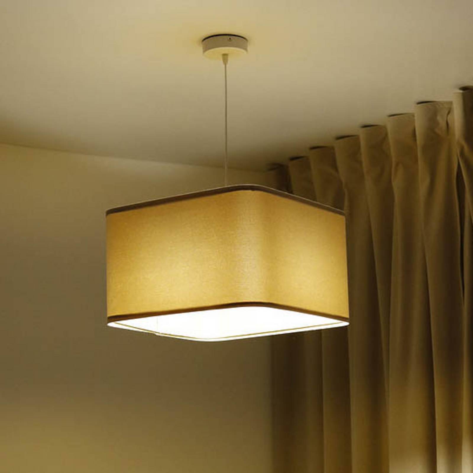 Hängeleuchte Kwadro, beige, 40 x 40 cm, Velourstoff günstig online kaufen