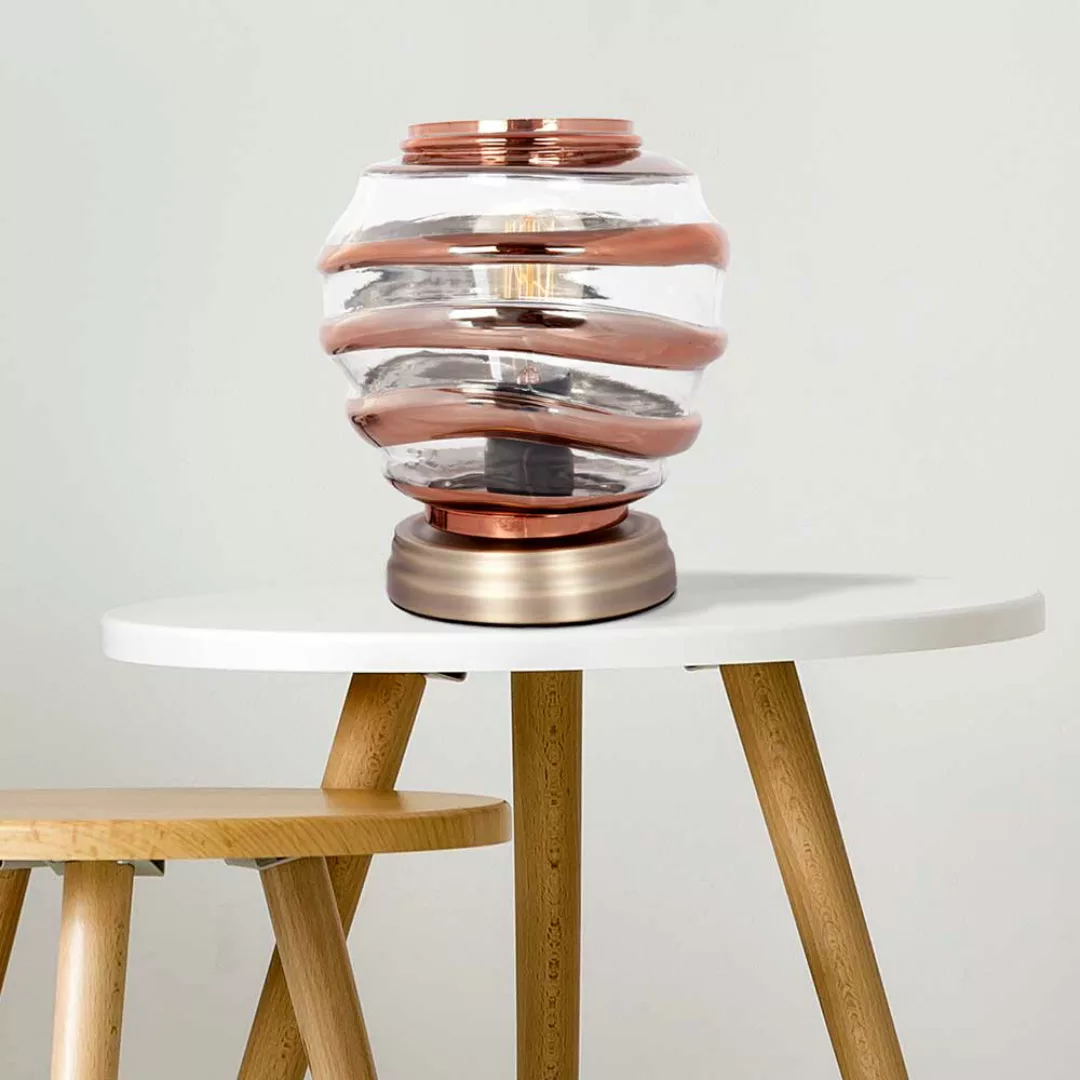 Design Tischleuchte in Kupferfarben Glas günstig online kaufen