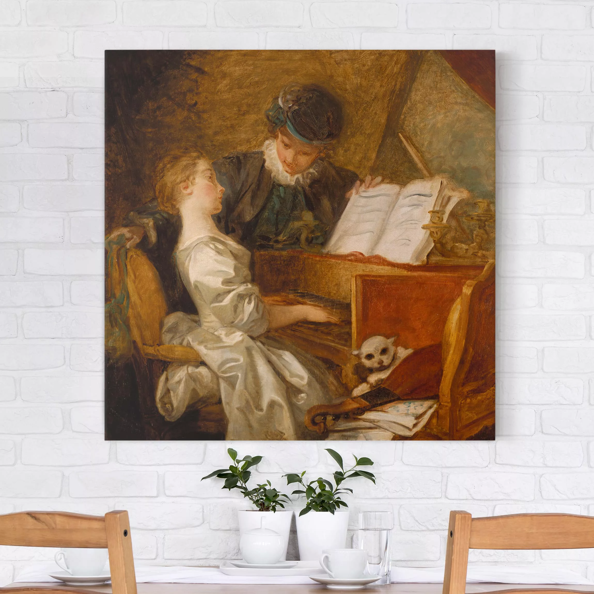 Leinwandbild Kunstdruck - Quadrat Jean Honoré Fragonard - Die Klavierstunde günstig online kaufen