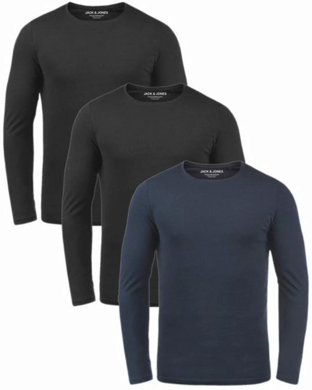 Jack & Jones Langarmshirt (3er-Pack) Basic Shirt mit Rundhalsauschnitt günstig online kaufen