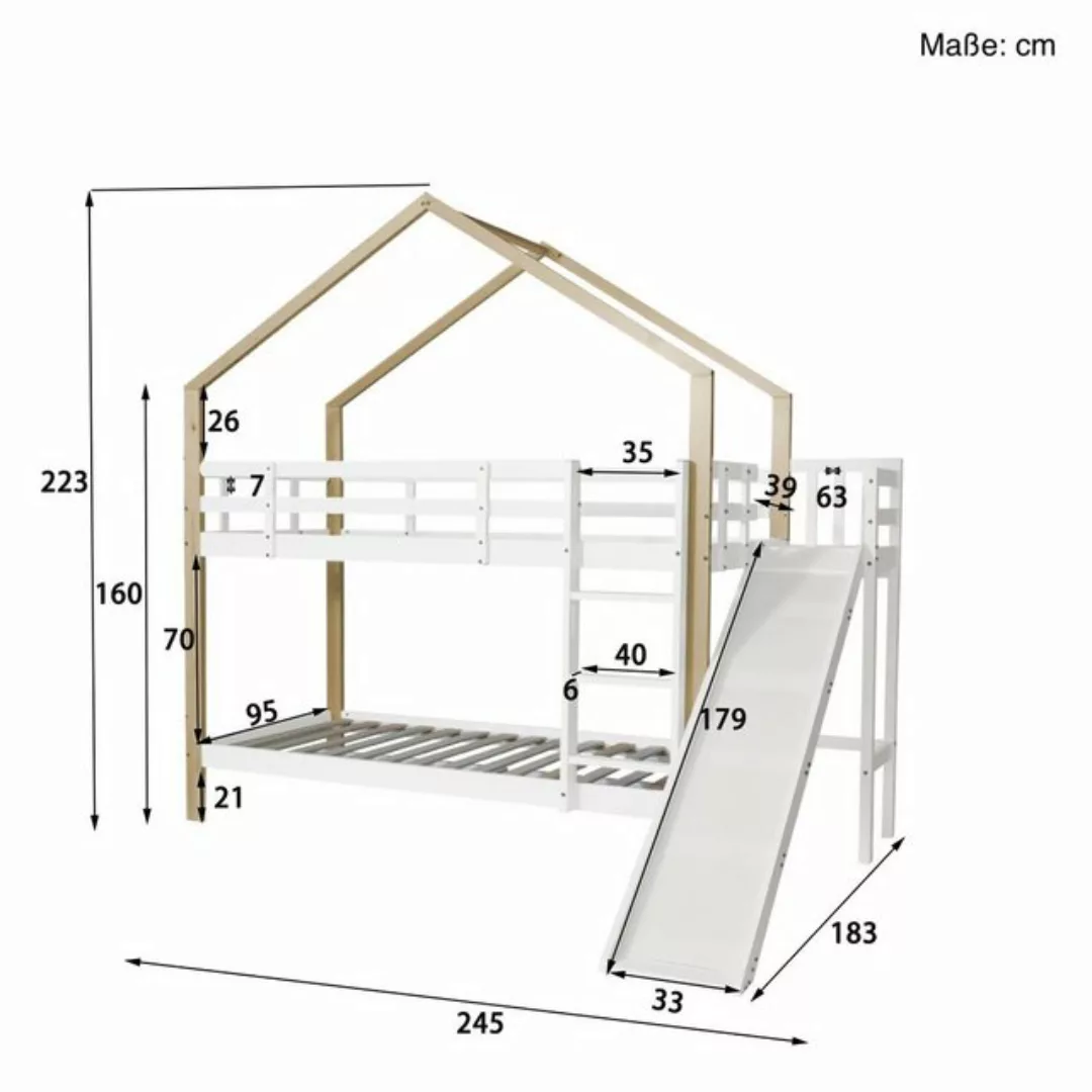 SOFTWEARY Etagenbett (mit 2 Schlafgelegenheiten, Lattenrost, Rutsche und Le günstig online kaufen