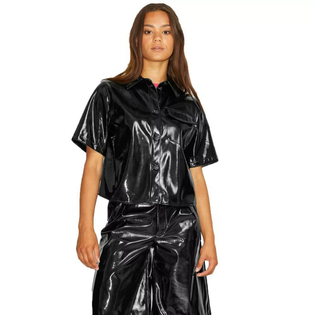 Jjxx Vida Faux Leather Kurzarm Hemd S Black / Detail Shiny günstig online kaufen