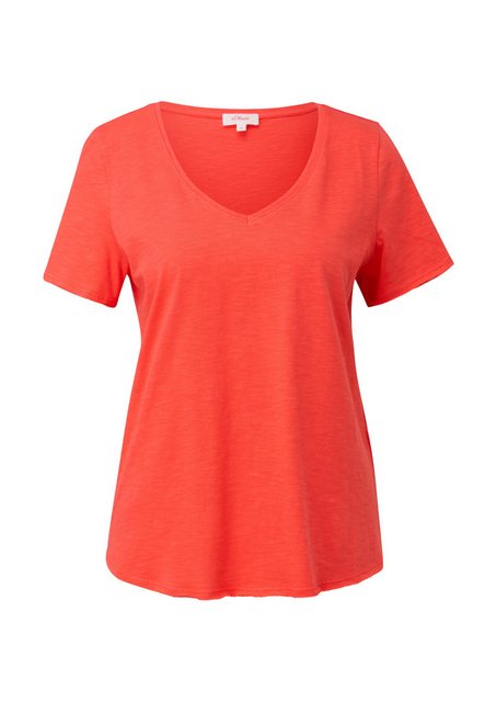 s.Oliver T-Shirt s.Oliver T-Shirt mit V-Ausschnitt in Orange (1-tlg) Rollka günstig online kaufen