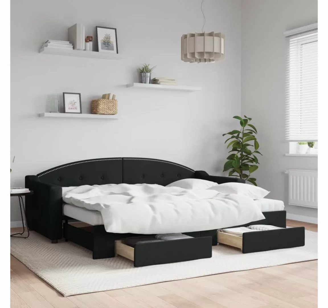 vidaXL Gästebett Gästebett Tagesbett Ausziehbar mit Schubladen Schwarz 80x2 günstig online kaufen