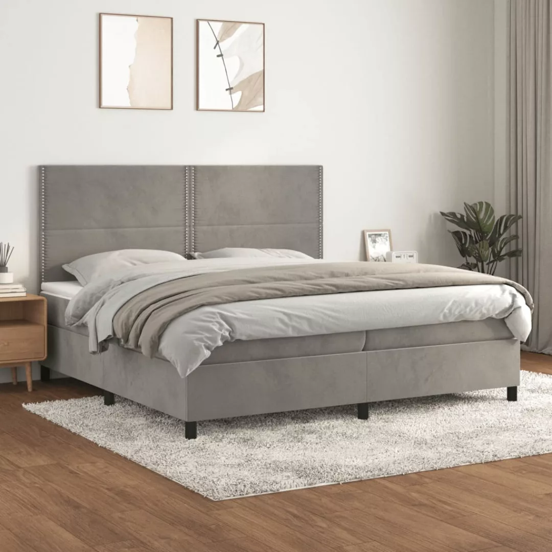 Vidaxl Boxspringbett Mit Matratze Hellgrau 200x200 Cm Samt günstig online kaufen