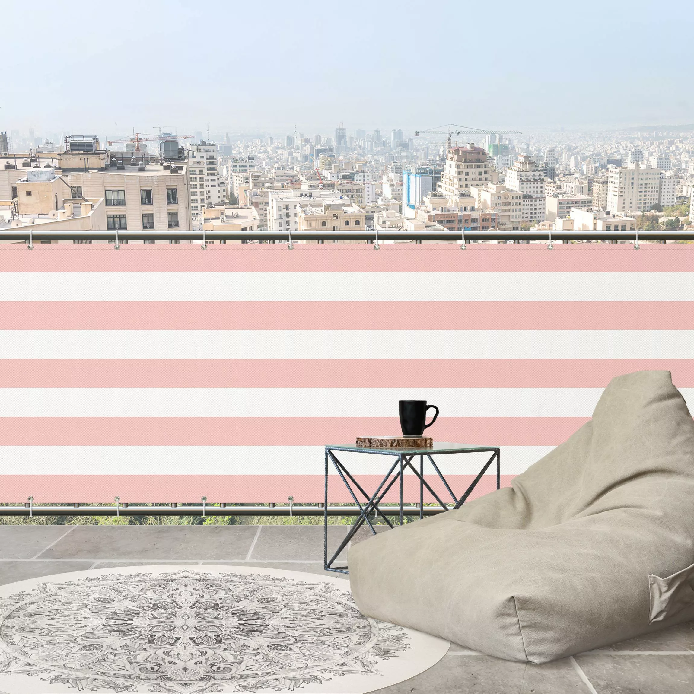 Balkon Sichtschutz Querstreifen in Blass Pink günstig online kaufen