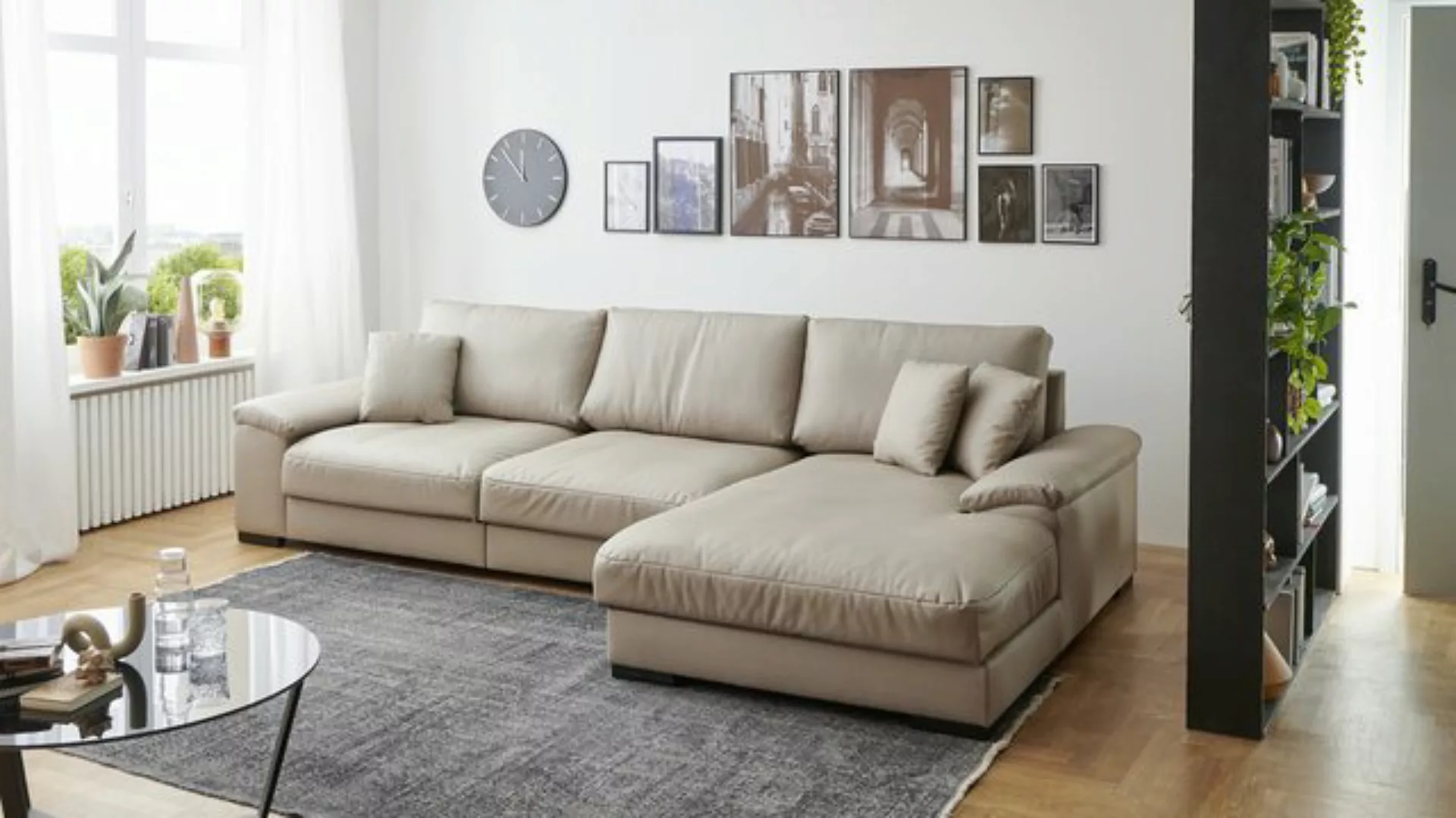 Iwaniccy Wohnlandschaft 6 Kissen, Daune, Bezug in Beige - 323x90x177cm (BxH günstig online kaufen