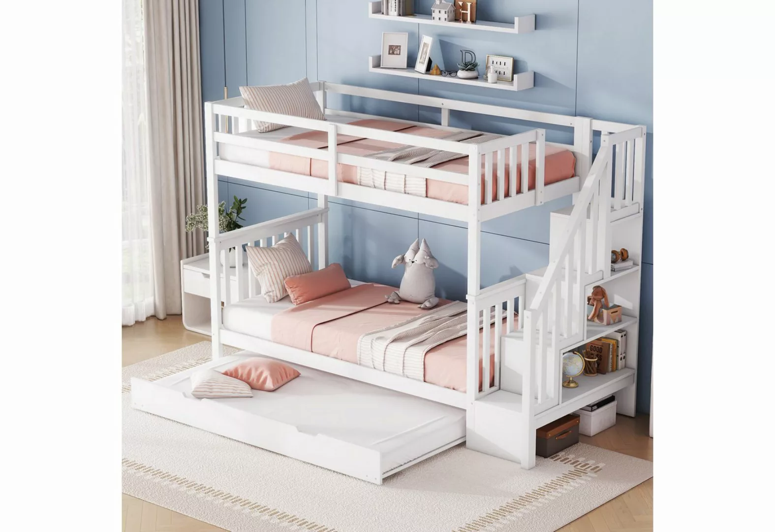 Gotagee Kinderbett Kinderbett Treppenregal ausgestattet mit Rollbett Weiß E günstig online kaufen