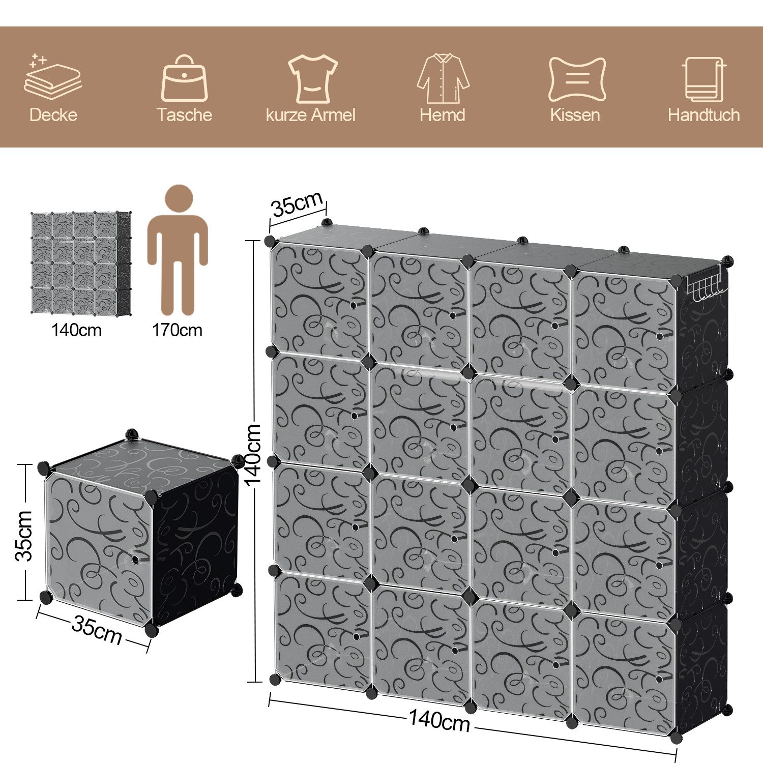 Clanmacy Kleiderschrank DIY Kombischrank Tragbarer Regalsystem günstig online kaufen