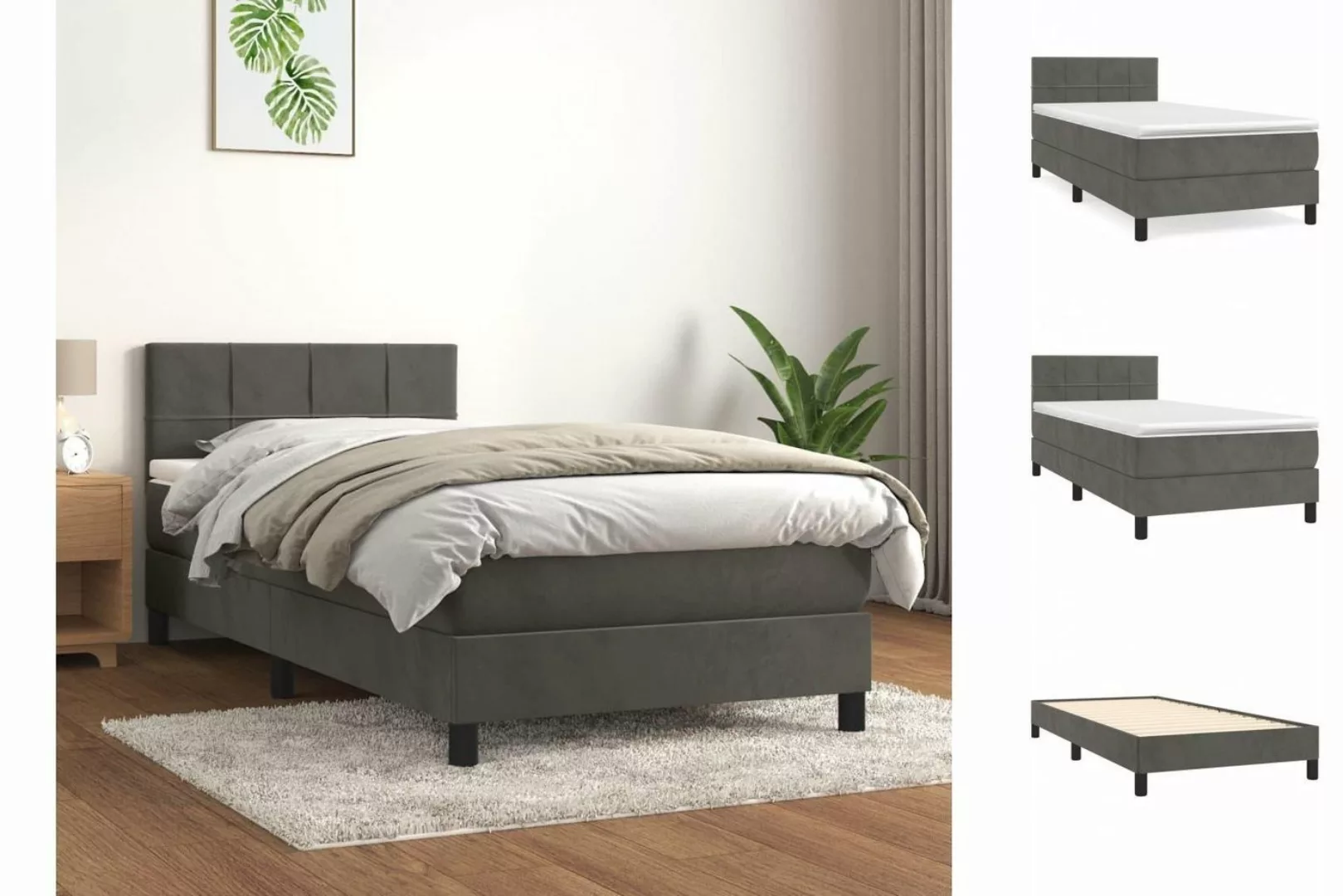 vidaXL Boxspringbett Boxspringbett mit Matratze Dunkelgrau 90x200 cm Samt B günstig online kaufen