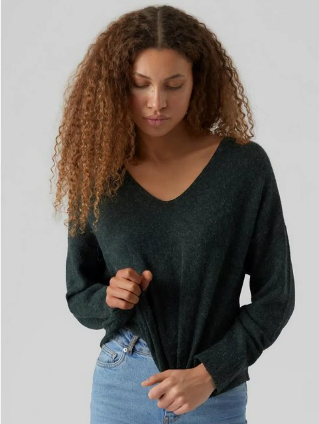 Vero Moda Strickpullover V-Ausschnitt Feinstrick Pullover Langarm Sweater V günstig online kaufen