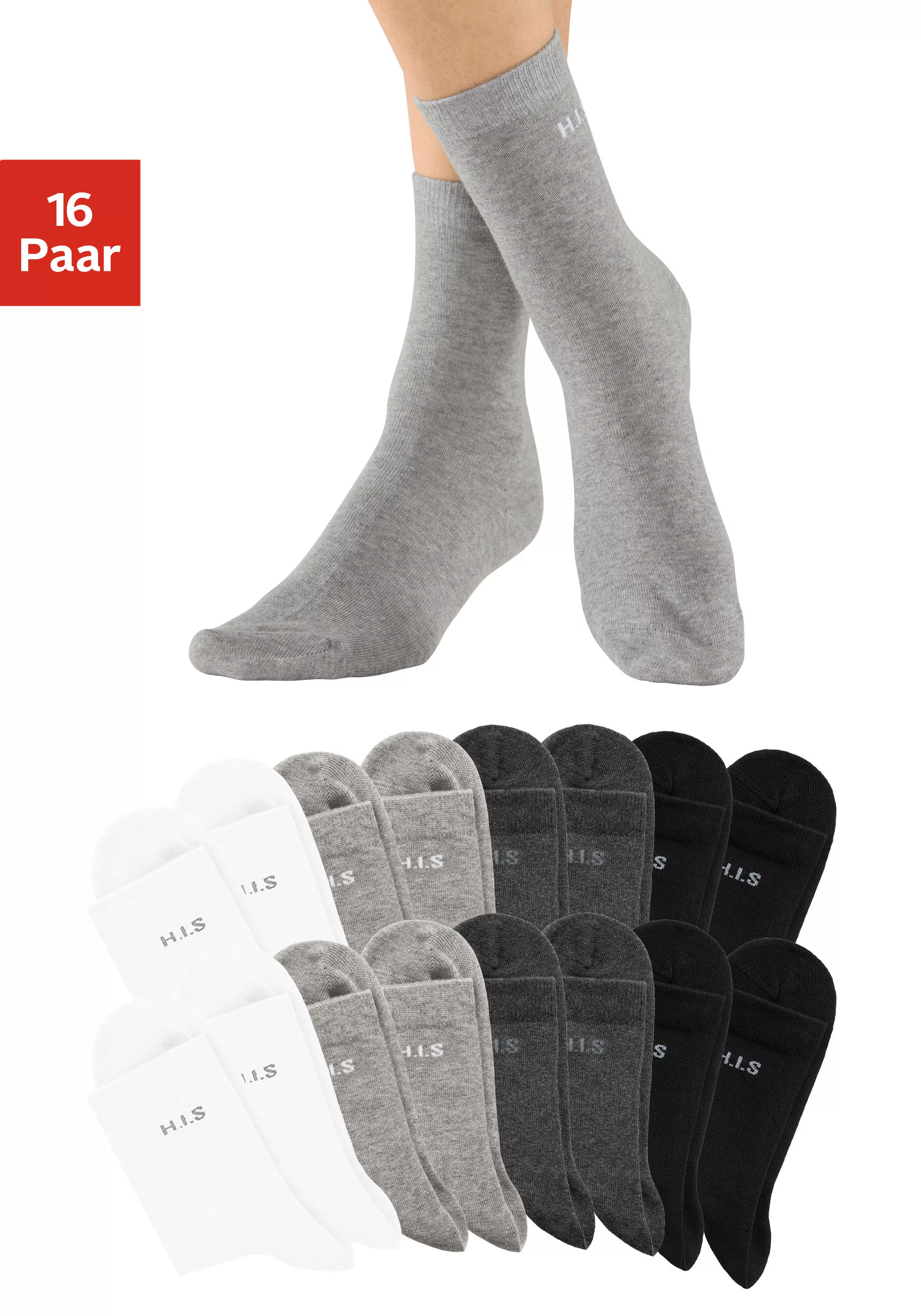H.I.S Socken, (Packung, 16 Paar), mit eingestricktem Markenlogo günstig online kaufen
