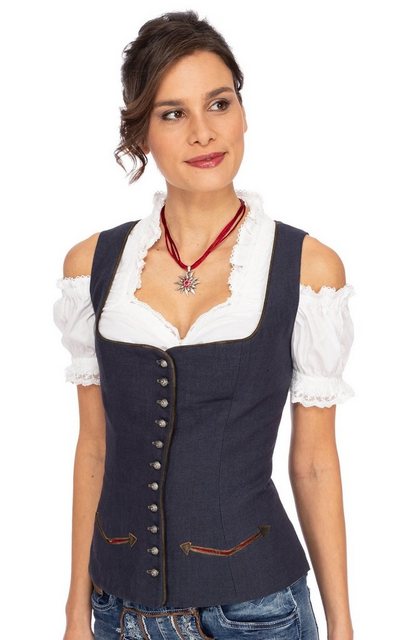 Almsach Trachtenbluse Mieder CLARA2 Leinen marineblau günstig online kaufen