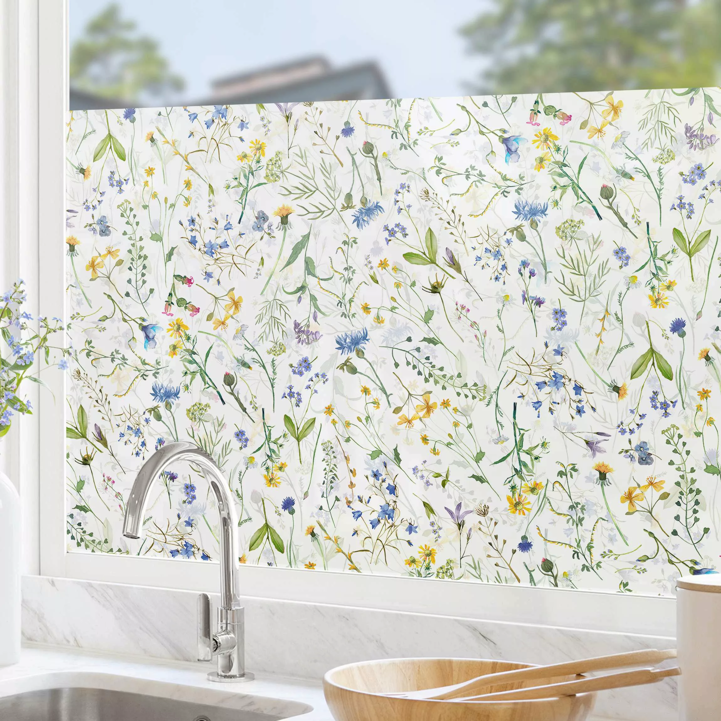 Fensterfolie Blumenwiese als Aquarell günstig online kaufen