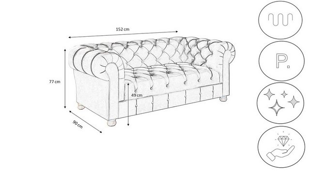 Kaiser Möbel Chesterfield-Sofa Zweisitzer, elegant, klassisch, schick in el günstig online kaufen