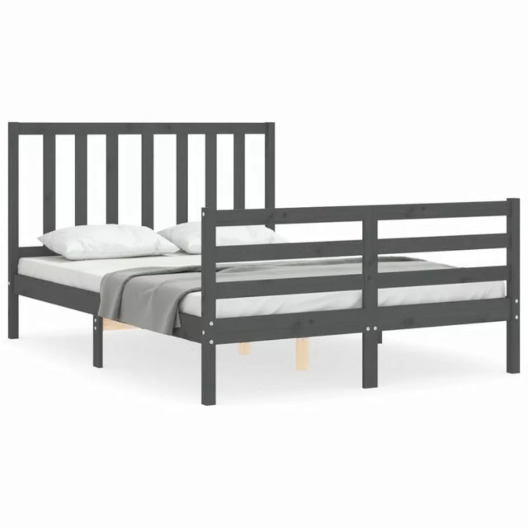 vidaXL Bett Massivholzbett mit Kopfteil Grau 140x190 cm günstig online kaufen