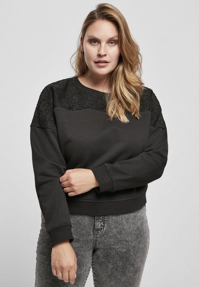 URBAN CLASSICS Sweater Damen Ladies Short Oversized Lace Inset Crew (1-tlg) günstig online kaufen