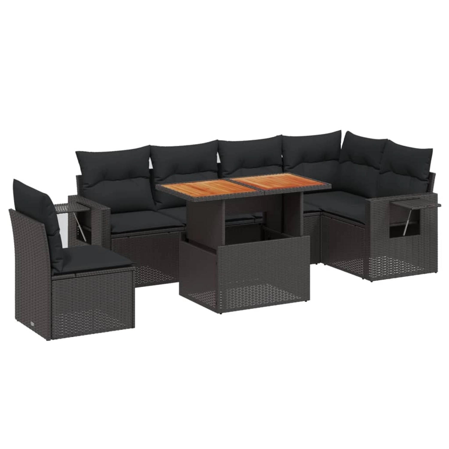 vidaXL 7-Tlg Garten-Sofagarnitur mit Kissen Schwarz Poly Rattan 3271776 günstig online kaufen