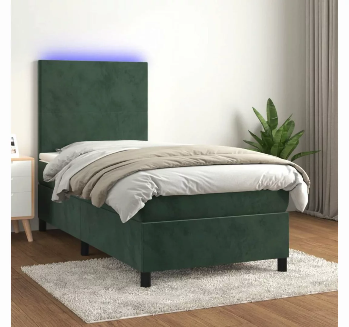 vidaXL Boxspringbett Boxspringbett mit Matratze LED Dunkelgrün 90x190 cm Sa günstig online kaufen