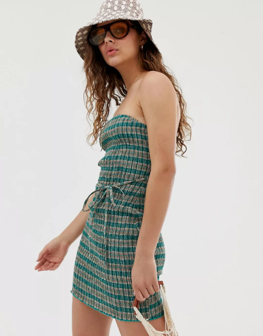 Wild Honey – Trägerloses Kleid mit gezurrtem Design und Vichykaros-Mehrfarb günstig online kaufen
