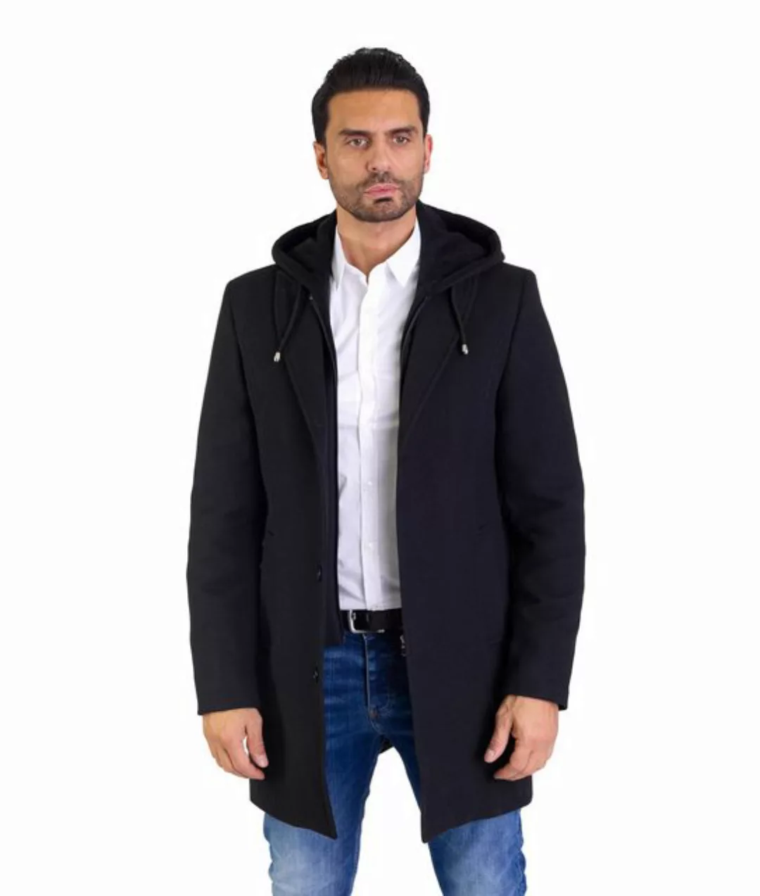 Denim Distriqt Wintermantel Herren SLIM FIT Wintermantel mit Kapuze Schwarz günstig online kaufen