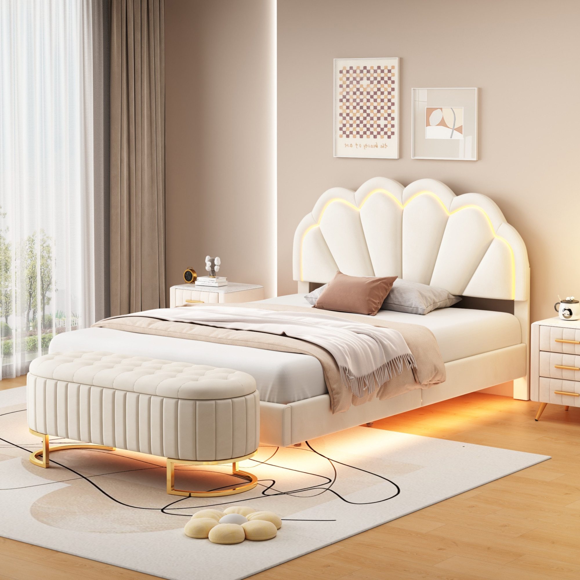 Flieks Polsterbett, LED Doppelbett Schwebebett Muschel günstig online kaufen