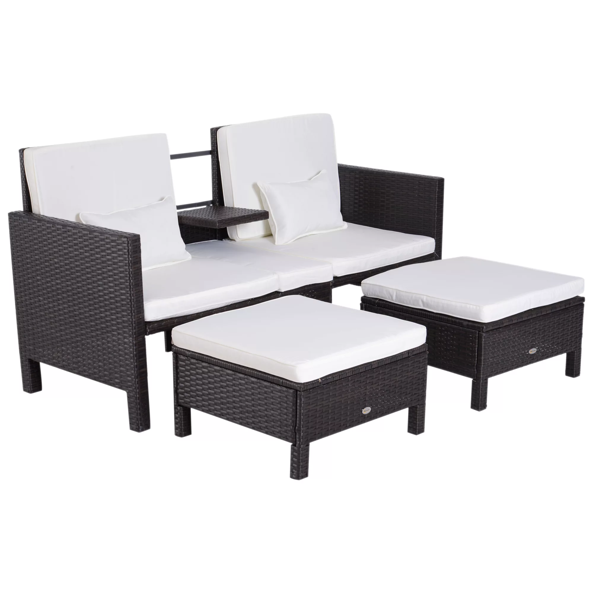 Gartensofa Set  Braun Polyrattan & Metall, inkl. 2er-Sofa, Hocker & Kissen, günstig online kaufen