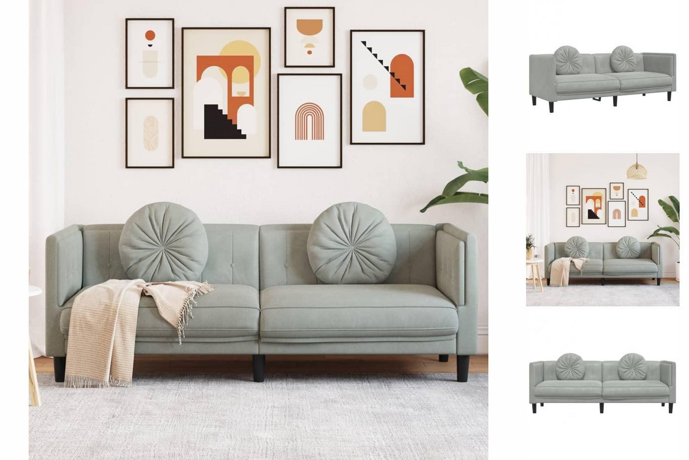 vidaXL Sofa Sofa mit Kissen 3-Sitzer Hellgrau Samt günstig online kaufen