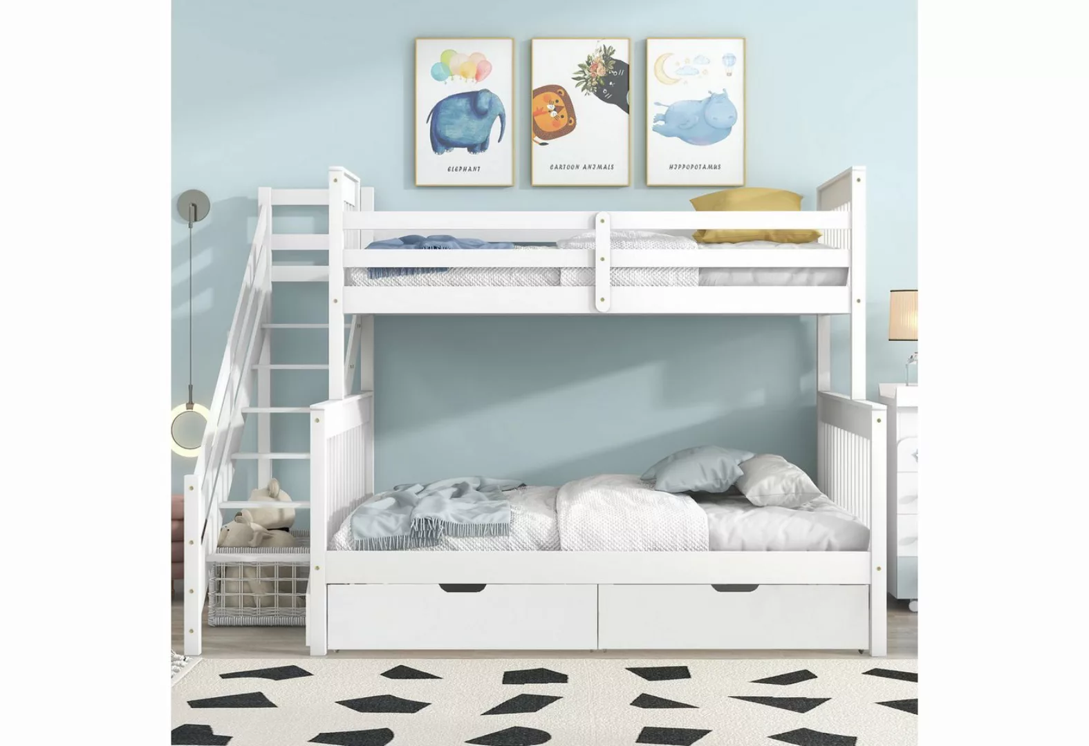 TavilaEcon Etagenbett Kinderbett Jugendbett mit Fallschutzgitter und 2 MDF- günstig online kaufen